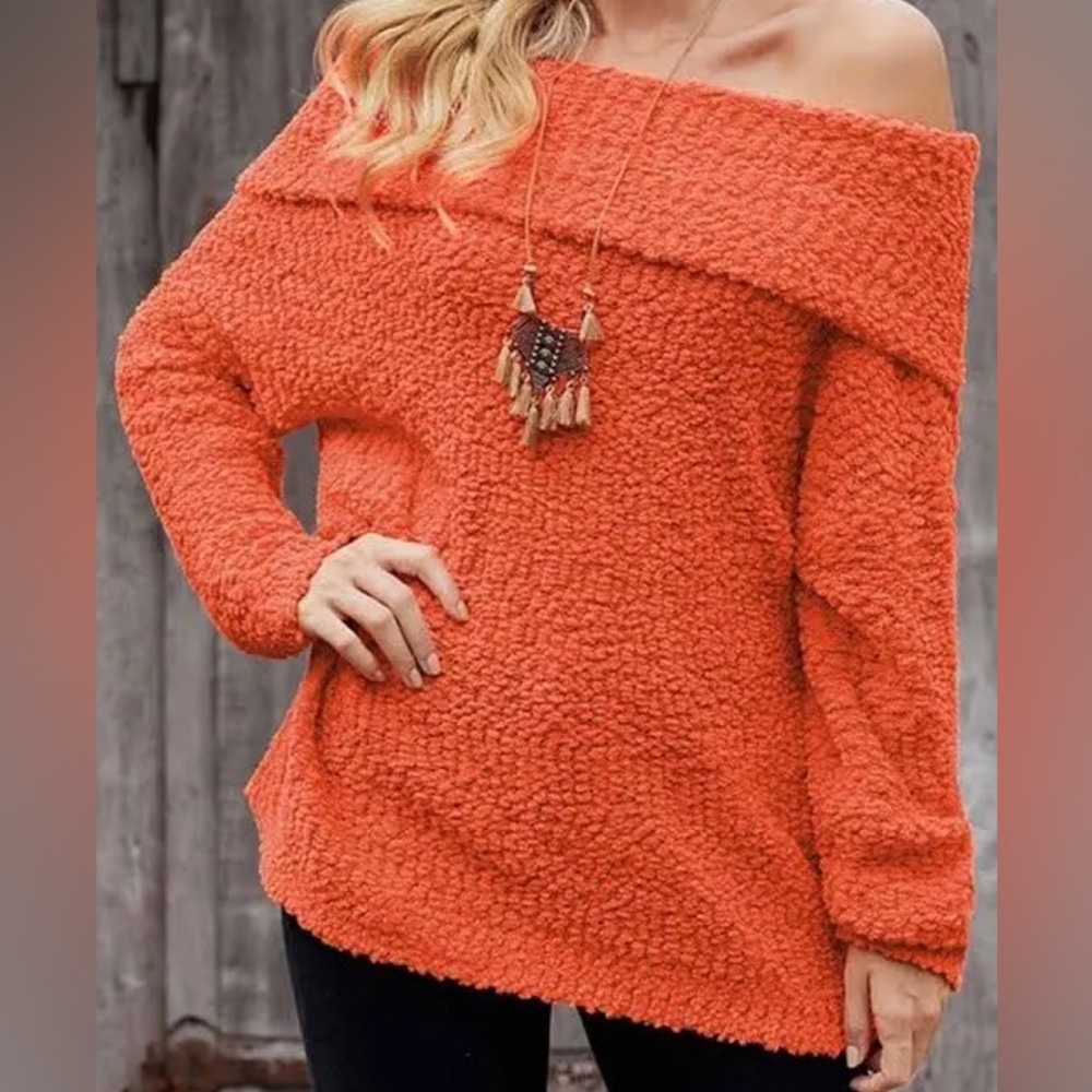 Umgee Women's Rust Oversized Cowl Neck/Off Shoulder Sweater size 1XL